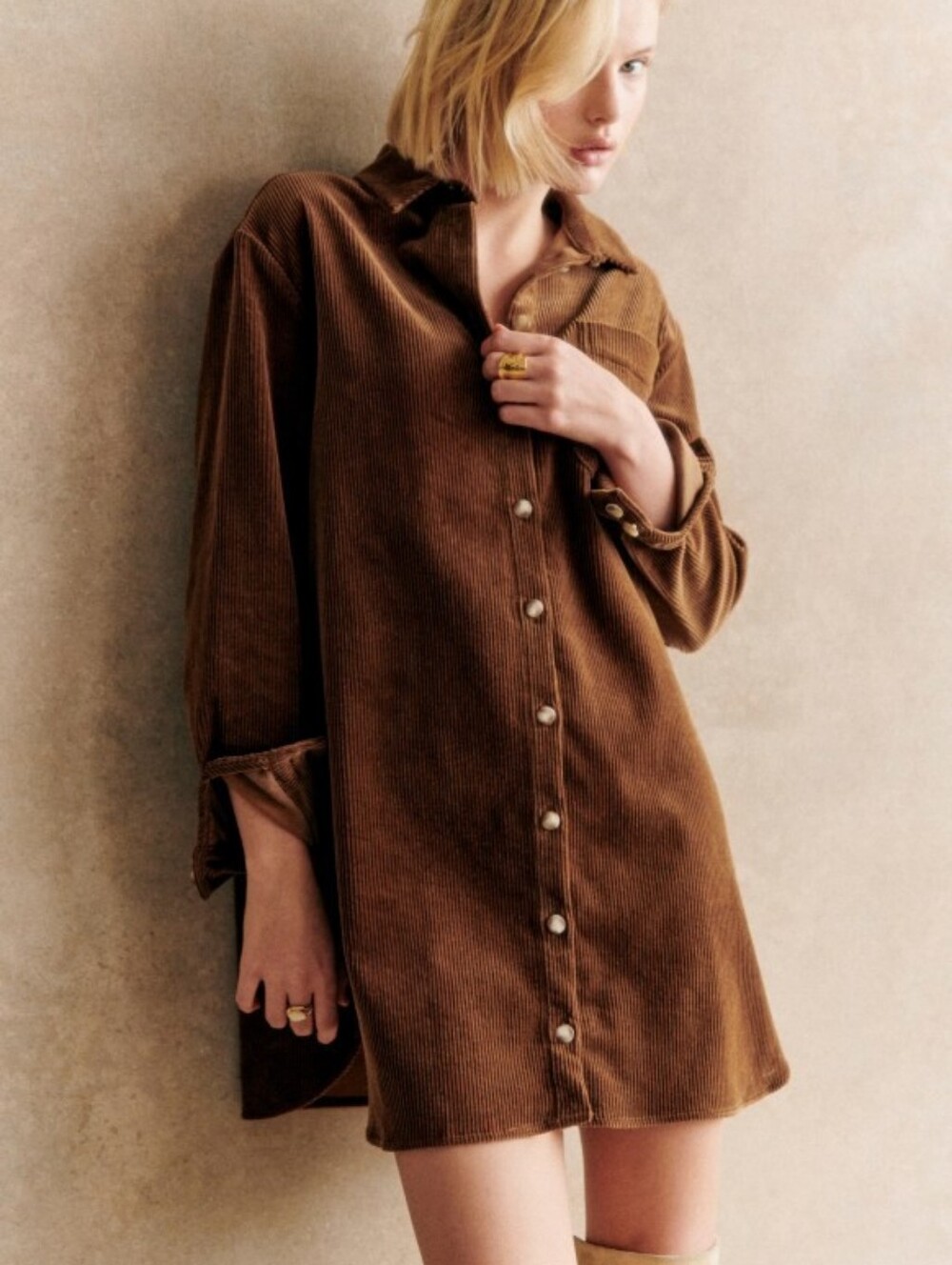 *NWT* [Sezane] Sadie Dress In Caramel, Size 38/6, Corduroy Shirt Dress